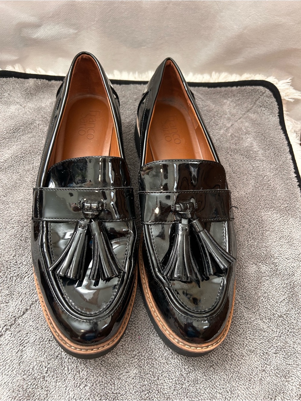 Franco Sarto women’s Black Patent Leather Tassel Loafers